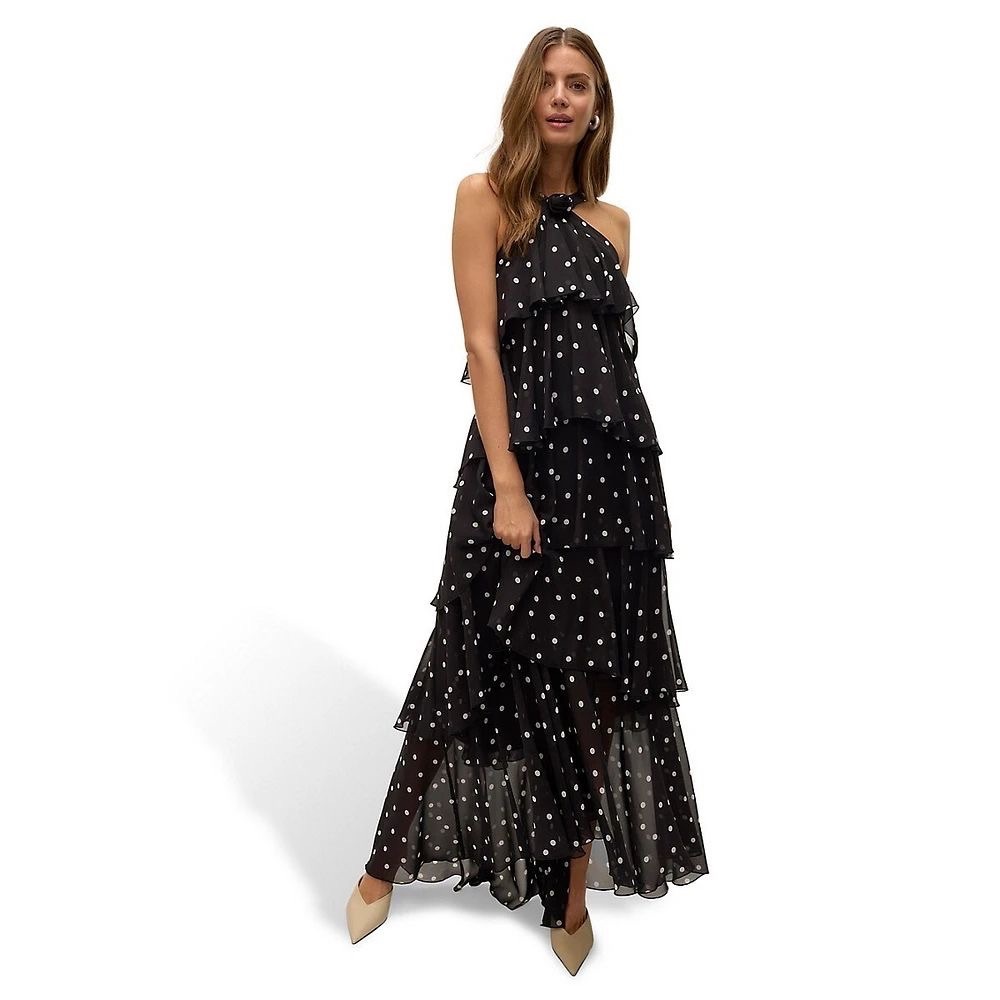 Brand New Vero Moda Black Maxi Dress with White Dots S